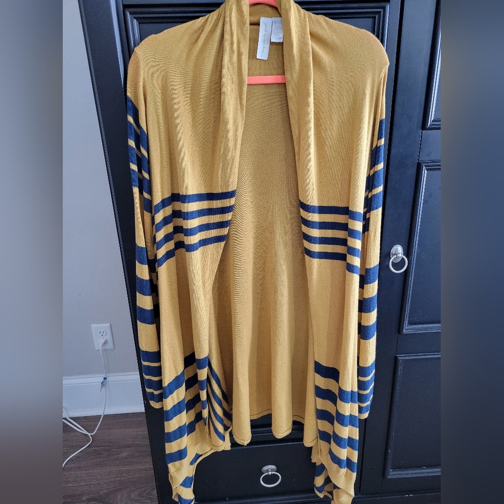 Striped Mustard and Navy Cardigan